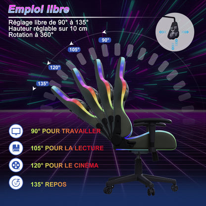 Rosahqnda Gaming Chair with Massage Function, Adjustable Office Chair, Gamer Chair with LED,Lumbar Cushion, Pillow,150 KG