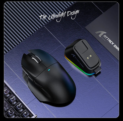 ATTACK SHARK V6  Wireless Gaming Superlight Mouse with RGB Magnetic Charging Dock,PAW3311 Sensor,Macro Gaming Mouse