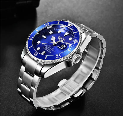 Montre de plongée de luxe pour homme, marque LIGE, étanche 3ATM, avec affichage de la date, montre à quartz sportive