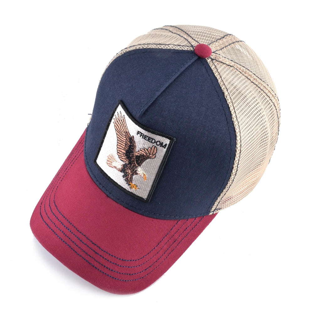 Modische Trucker-Caps mit besticktem Ziegen-Patch, Vier-Jahreszeiten-Snapback-Baseballcap für Herren und Damen, verstellbare Schirmmütze