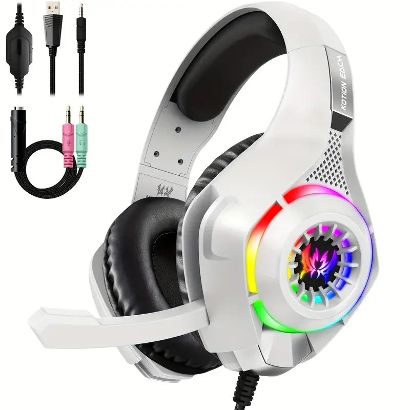 Casque de jeu pour PC, PS4, PS5, avec micro anti-bruit, éclairage RGB, son surround basse fréquence, oreillettes en mousse à mémoire de forme
