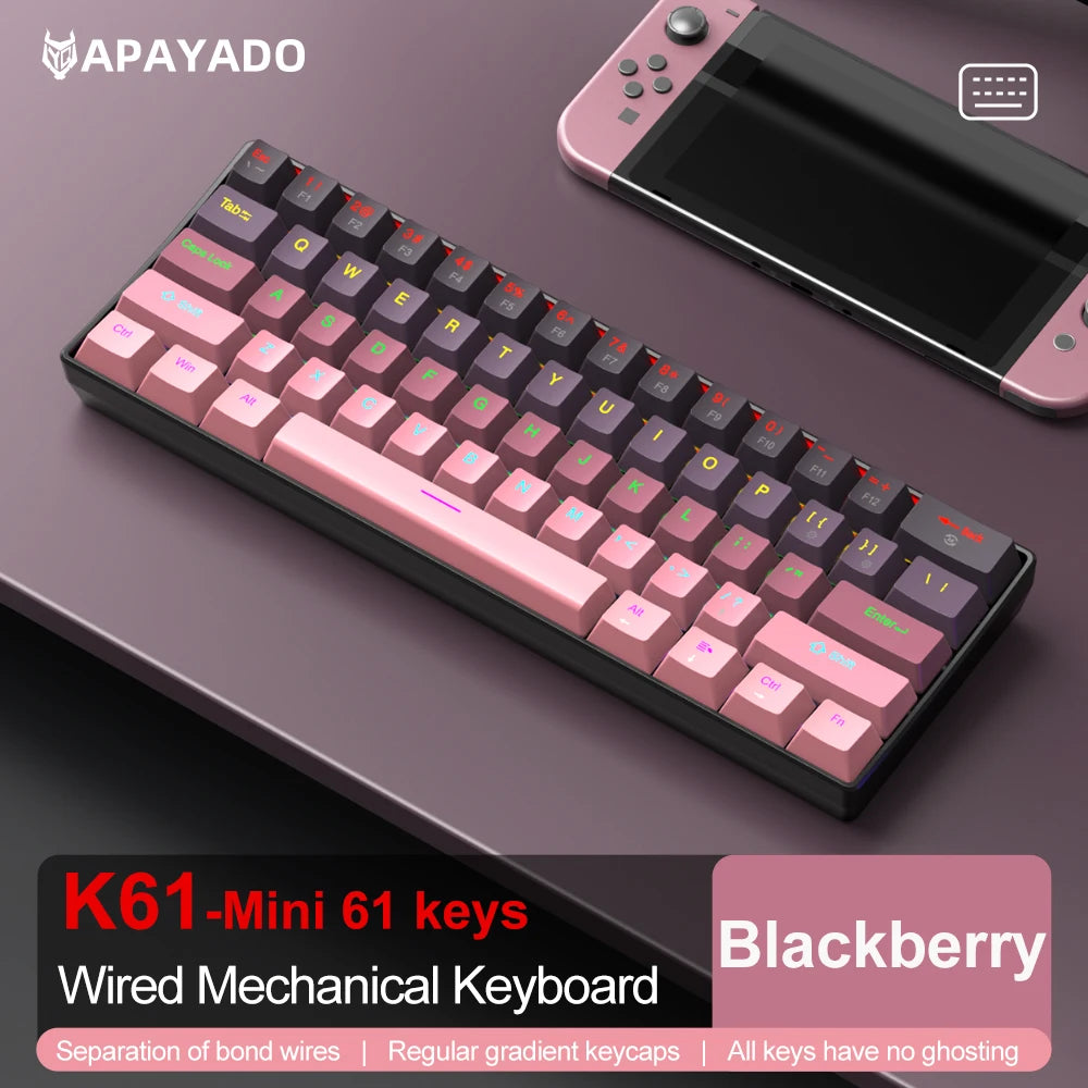 APAYADO K61 Mini Mechanical Keyboard,Wired,61 Keys,Phantom RGB, Black/White Red/Blue Mechanical Switch for Gaming,60% Portable