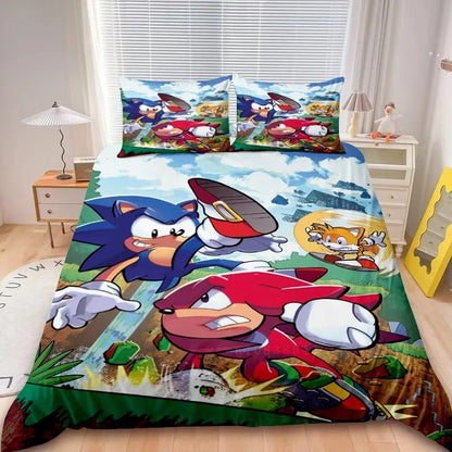 2/3 kpl Sonic-pussilakanasetti lapsille, peitonpäällissetti makuuhuoneen sisustukseen, lahja teineille ja lapsille, yhden ja kahden hengen vuoteeseen