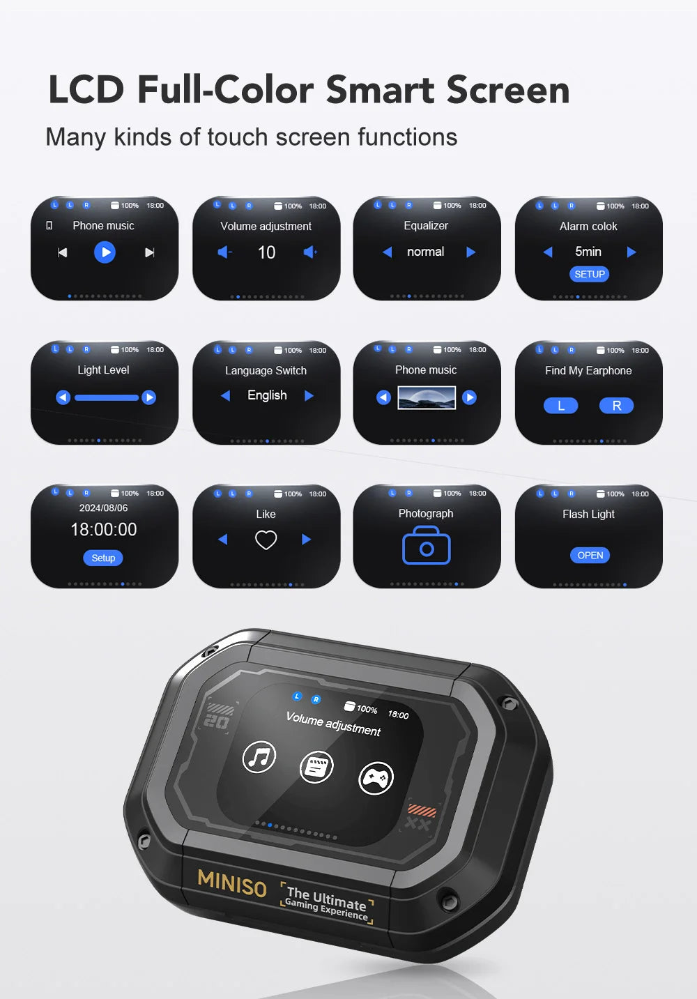 AI MINISO M98 Wireless Headphones OWS Sports Bluetooth Earphones Gaming Headset AI Translator Earbuds APP LCD Touch Screen IPX5