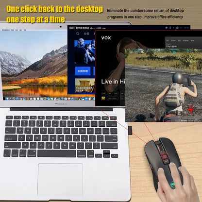Genopladelig trådløs USB-mus til højre hånd med Type-C til bærbar computer, lydløst klik, bagbelyst gamingmus, 3600cpi