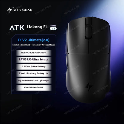 Mouse gaming ATK F1 V2 Ultra MAX wireless tri-mode PAW3950, dublu 8k, ușor, ergonomic, mouse esports, accesoriu PC personalizat