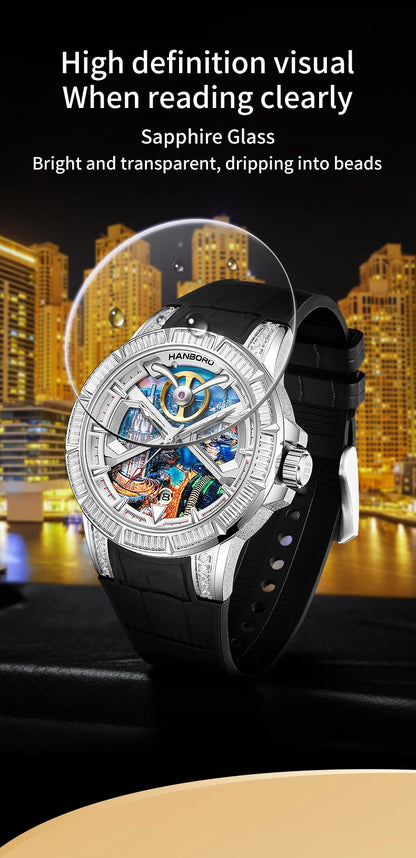 HANBORO Dubai Collection Dubai Characteristic Personalized Dial Frosted Crafted Diamonds Luxury Men's Automatic Mechanical Watch