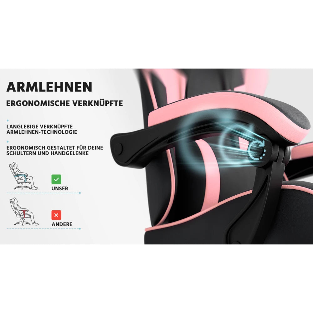 Ergonomic Computer Gaming Chair with Waist Support, Breathable PU Leather Office Chair, Seat Height and Backrest Adjustable