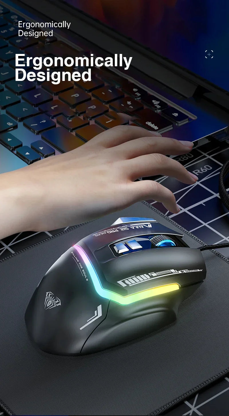 Mouse meccanico cablato AULA S12Pro 1000HZ 12800DPI RGB a bassa latenza con macro personalizzabili, mouse da gaming esports, accessori per PC gamer