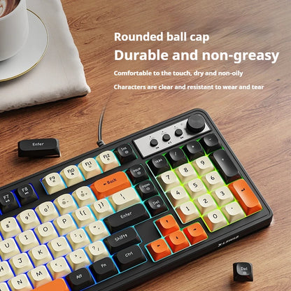 EWEADN G98 Gaming Office Keyboard, film with rainbow Backlit USB Wired Computer External Quiet, Digital area,Digh appearance