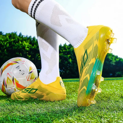 Nouvelles chaussures de football pour hommes, de haute qualité, antidérapantes, légères, très vendues, crampons d'entraînement pour terrain en herbe, mi-hautes, pour les matchs en extérieur, chaussures de sport.