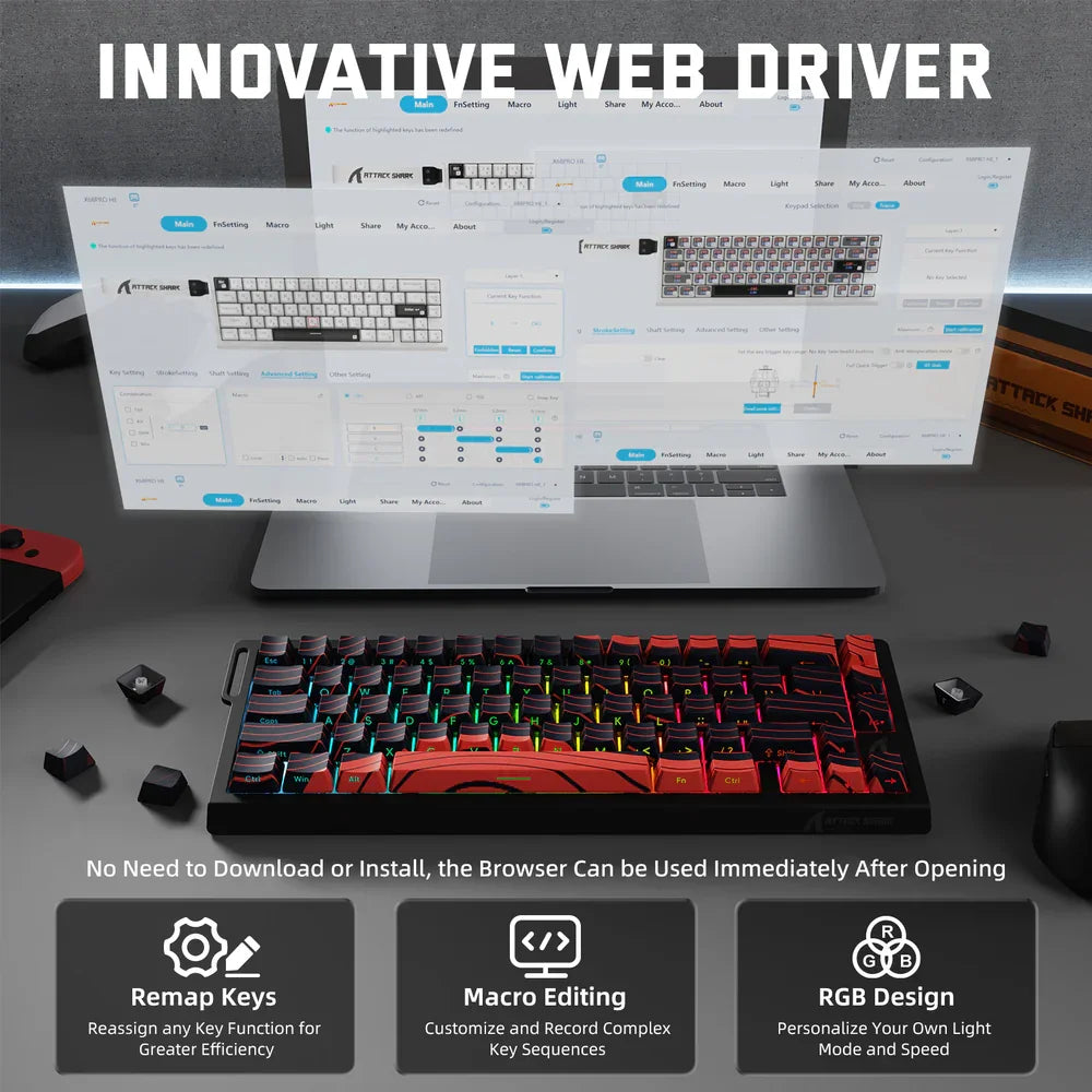 ATTACK SHARK X68PRO HE Wireless Rapid Trigger Gaming Keyboard with Adjustable Actuation,Hot-Swap,RGB Backlit,BT/2.4GHz/Wired
