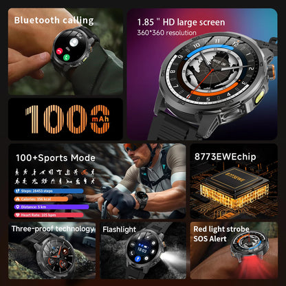 2026 New Military Outdoor Smart Watch 1.85‘’ AMOLED 1000mAh Large Battery 5ATM Waterproof Voice Call Sports Men Fitness Bracel
