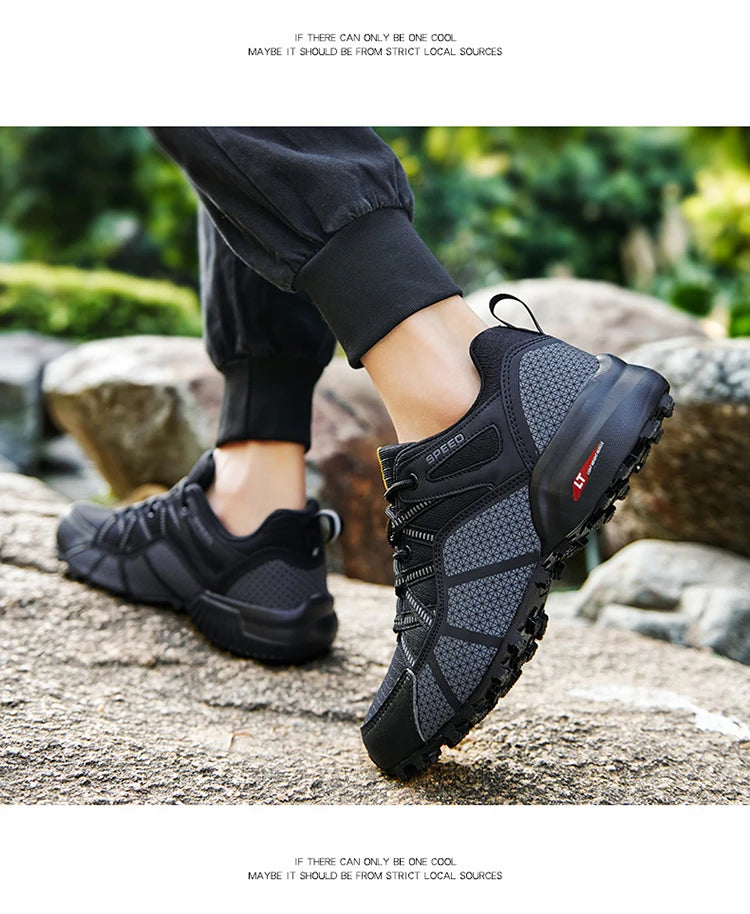 Męskie buty trekkingowe — terenowe buty sportowe outdoor, oddychająca siateczka, antypoślizgowe i odporne na zużycie, do wędrówek i jazdy na rowerze na zewnątrz