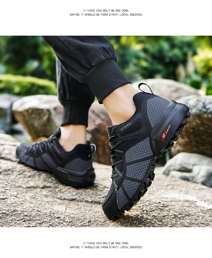 Męskie buty trekkingowe — terenowe buty sportowe outdoor, oddychająca siateczka, antypoślizgowe i odporne na zużycie, do wędrówek i jazdy na rowerze na zewnątrz
