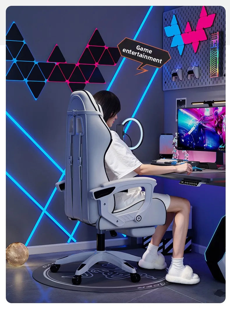 Мъжки e-sports стол, удобен за продължително седене, компютърен стол с възможност за накланяне за отдих, облегалка