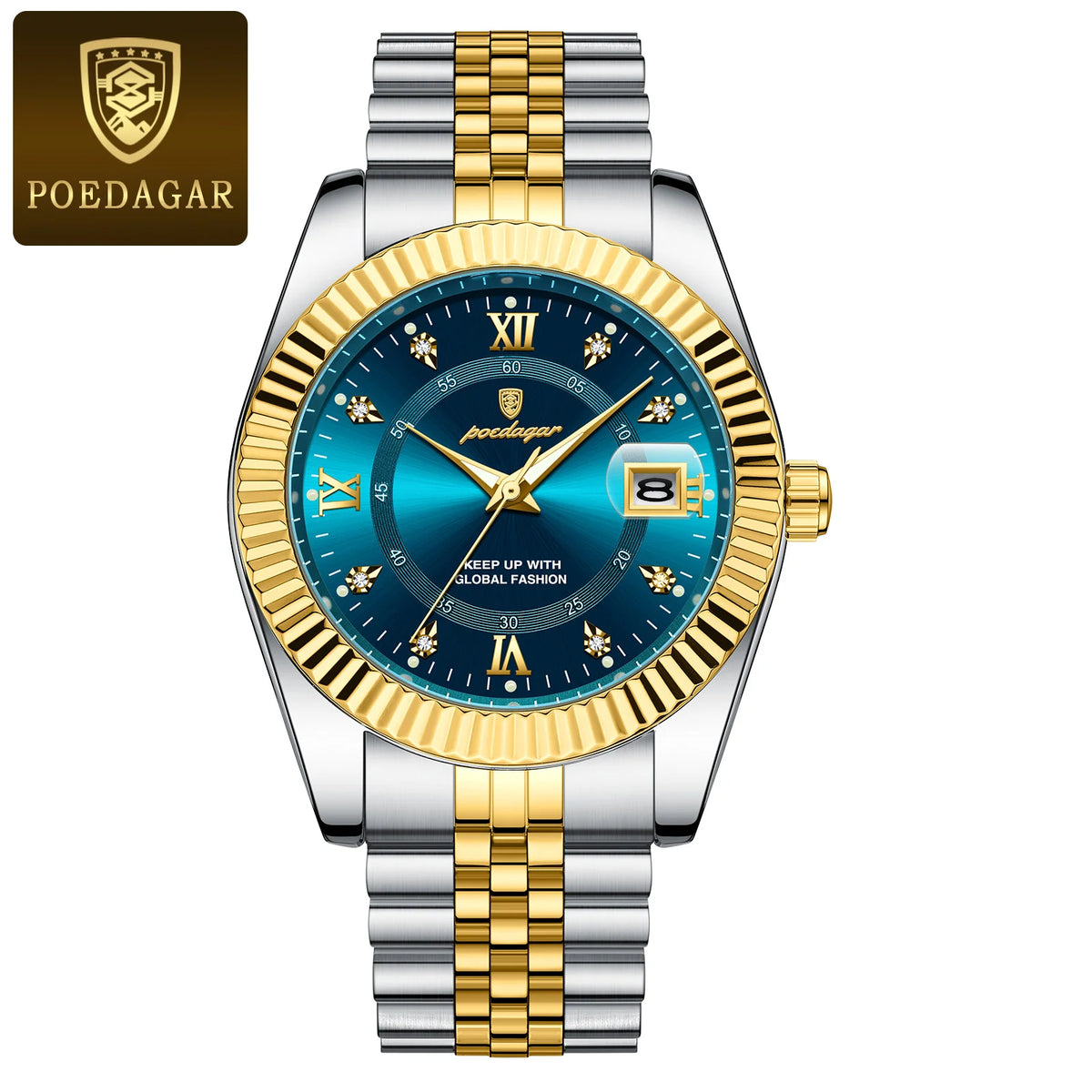Montre pour homme POEDAGAR – Modèle de luxe, étanche, en acier inoxydable, avec affichage luminescent, style militaire, fonction date, mouvement à quartz, idéale pour le travail ou les occasions professionnelles.