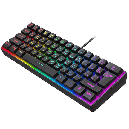 Tastiera da gaming, tastiera ultra-compatta a 61 tasti con retroilluminazione RGB russo/inglese, tastiera da ufficio impermeabile con sensazione meccanica per il gaming