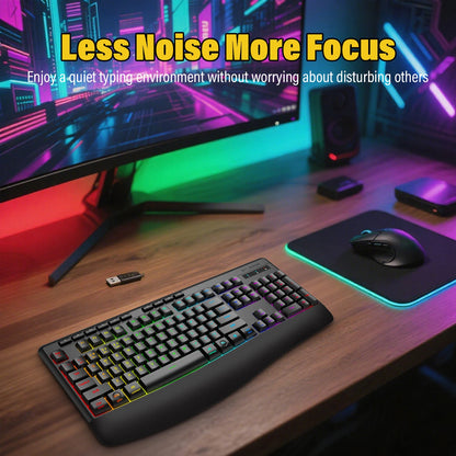 E-YOOSO RGB Colorful Gaming Keyboard 104 Keys Bluetooth 2.4G USB Wired Mechanical Keyboard with Wrist Rest Low Voltage Indicator