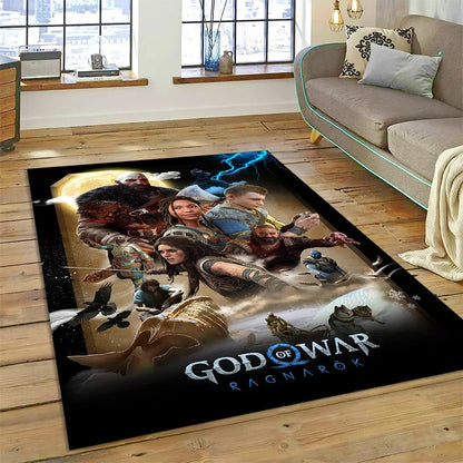 God of War Games Kratos Cartoon 3D Rug Carpet for Living Room Bedroom Home Decor,Floor Mat Non-slip Decoration for Sofa Doormat