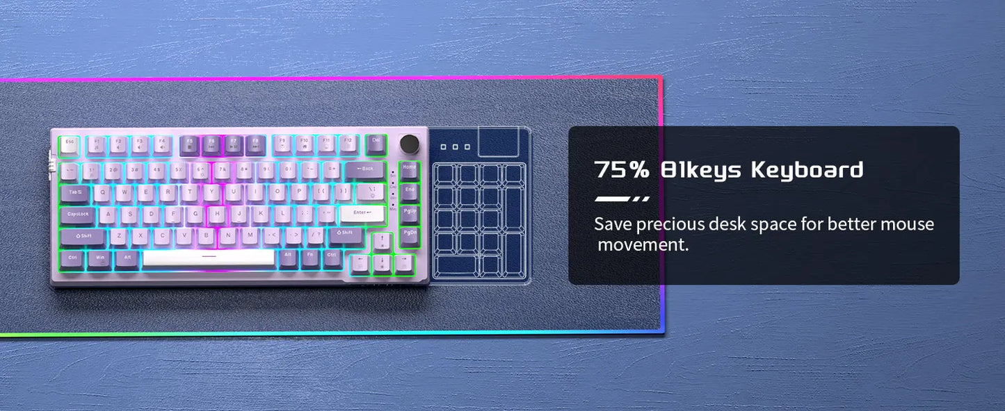 MageGee SKY81 Tastiera meccanica gaming 75%, RGB Gasket hot-swappable cablata personalizzabile, tastiera con suono cremoso e smorzamento acustico con manopola