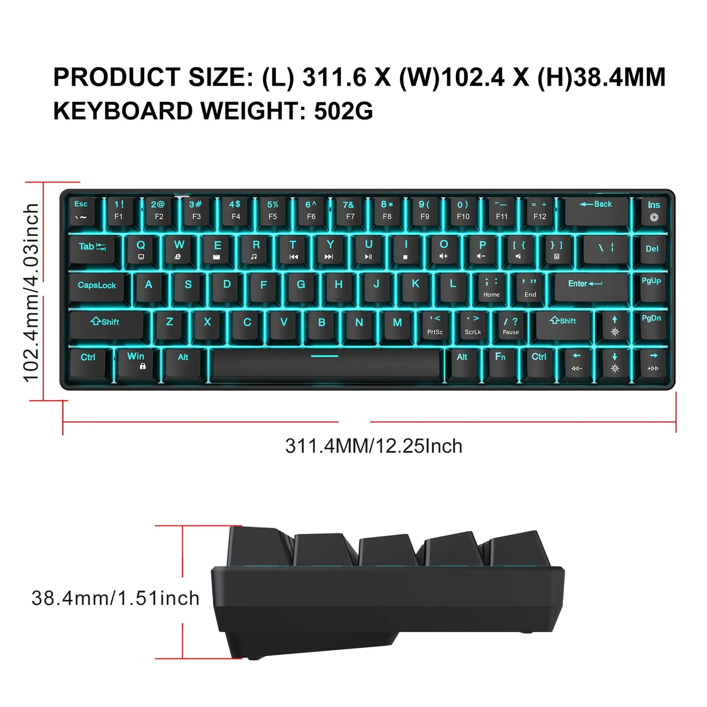 Mechanical keyboard gaming 60% USB white keys Keyboards gamer mini Ergonomic Computer keyboard Backlit Music keyboard pc