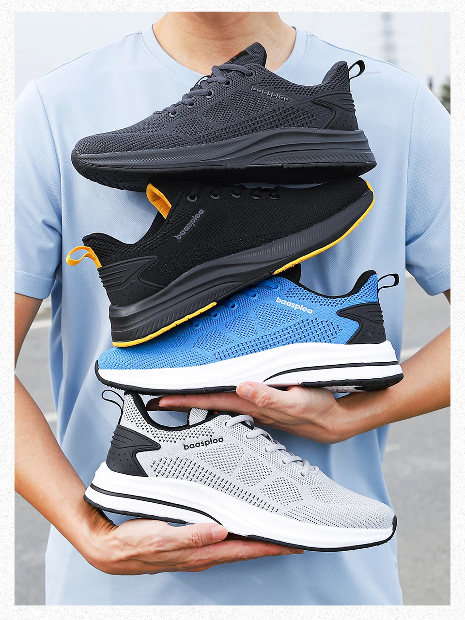 Baasploa Men Running Shoes Brand Male Designer Mesh Casual Sneakers Lightweight Lace-Up New Male Outdoor Sports Tennis Shoe