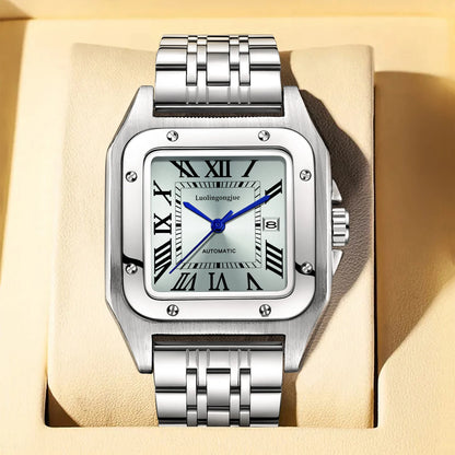 High-End Business Series Men's Watches, Fully Automatic Mechanical Watches, Skeleton Design, Butterfly Clasp Stainless Steel Strap, High-End Luxury Small Square Men's Watches, Fashionable Business Casual Multifunctional Men's