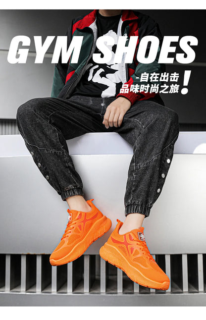 Fashion Platform Men's Running Shoes Trendy Casual Knit Breathable Orange Sneakers Men Outdoor Sports Non-Slip Jogging Shoes Men