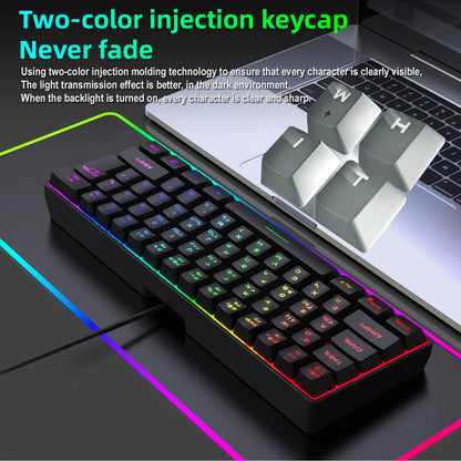 Tastiera da gaming, tastiera ultra-compatta a 61 tasti con retroilluminazione RGB russo/inglese, tastiera da ufficio impermeabile con sensazione meccanica per il gaming