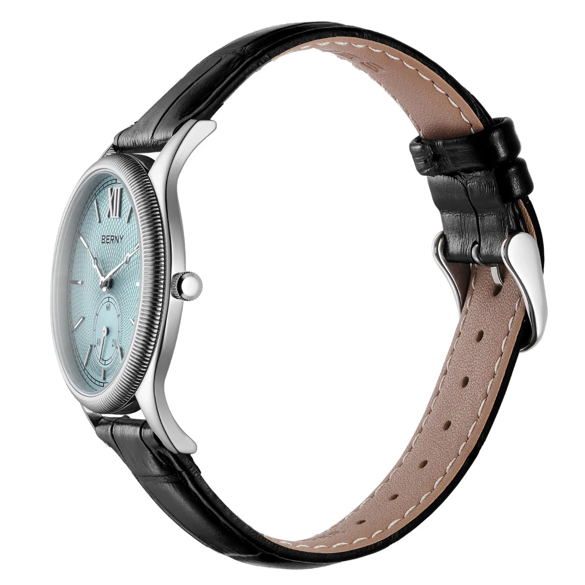 BERNY Men's Watches Slim Luxury Classic Stylish Dress Quartz Watch Fashion Elegance Leather Band Wristwatch