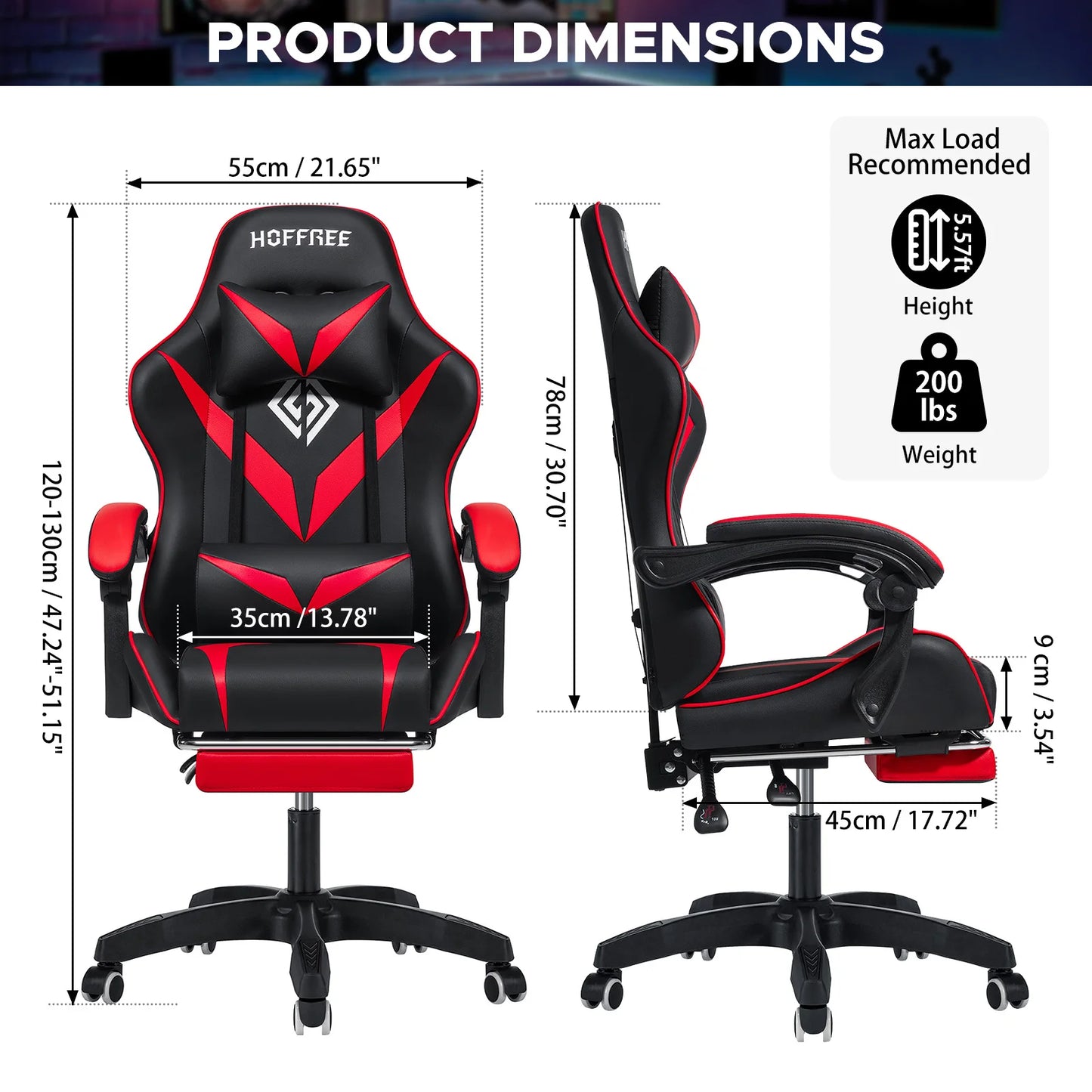 Gaming Chair with Massage Ergonomic Computer Chair Footrest and Lumbar Support Reclining PC Game Chair Adjust Armrest Headrest