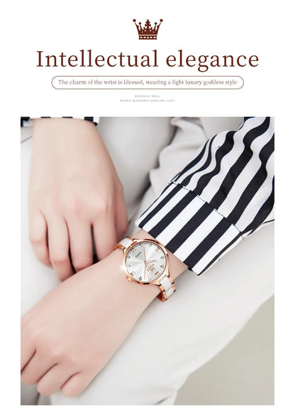OLEVS 5872 Luxury Women's Watches Elegant Fashion Ceramic strip Waterproof Japan Imports Quartz Watch Dress Lady Watch Simple