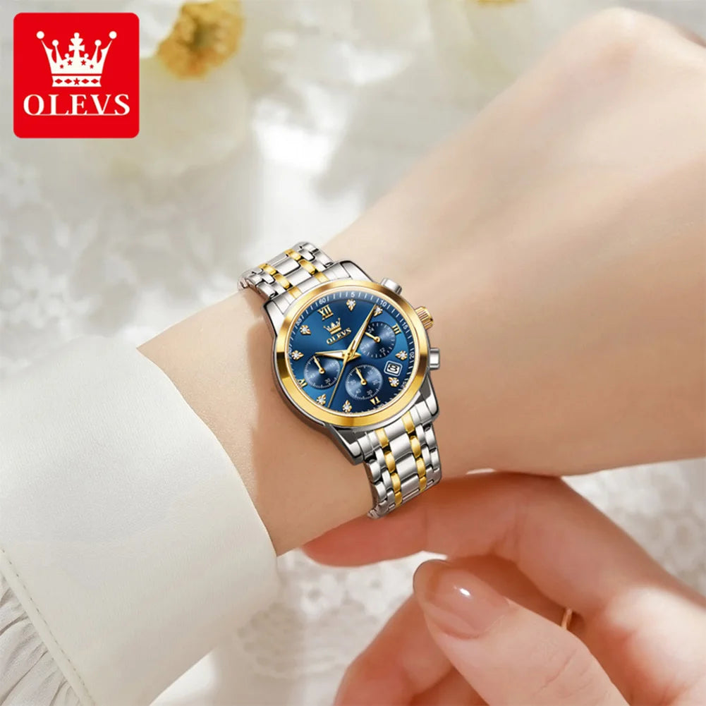 Montre femme OLEVS, marque de luxe, à quartz, étanche, lumineuse, date, chronographe, bracelet, montre habillée avec diamants.