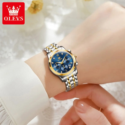 Montre femme OLEVS, marque de luxe, à quartz, étanche, lumineuse, date, chronographe, bracelet, montre habillée avec diamants.