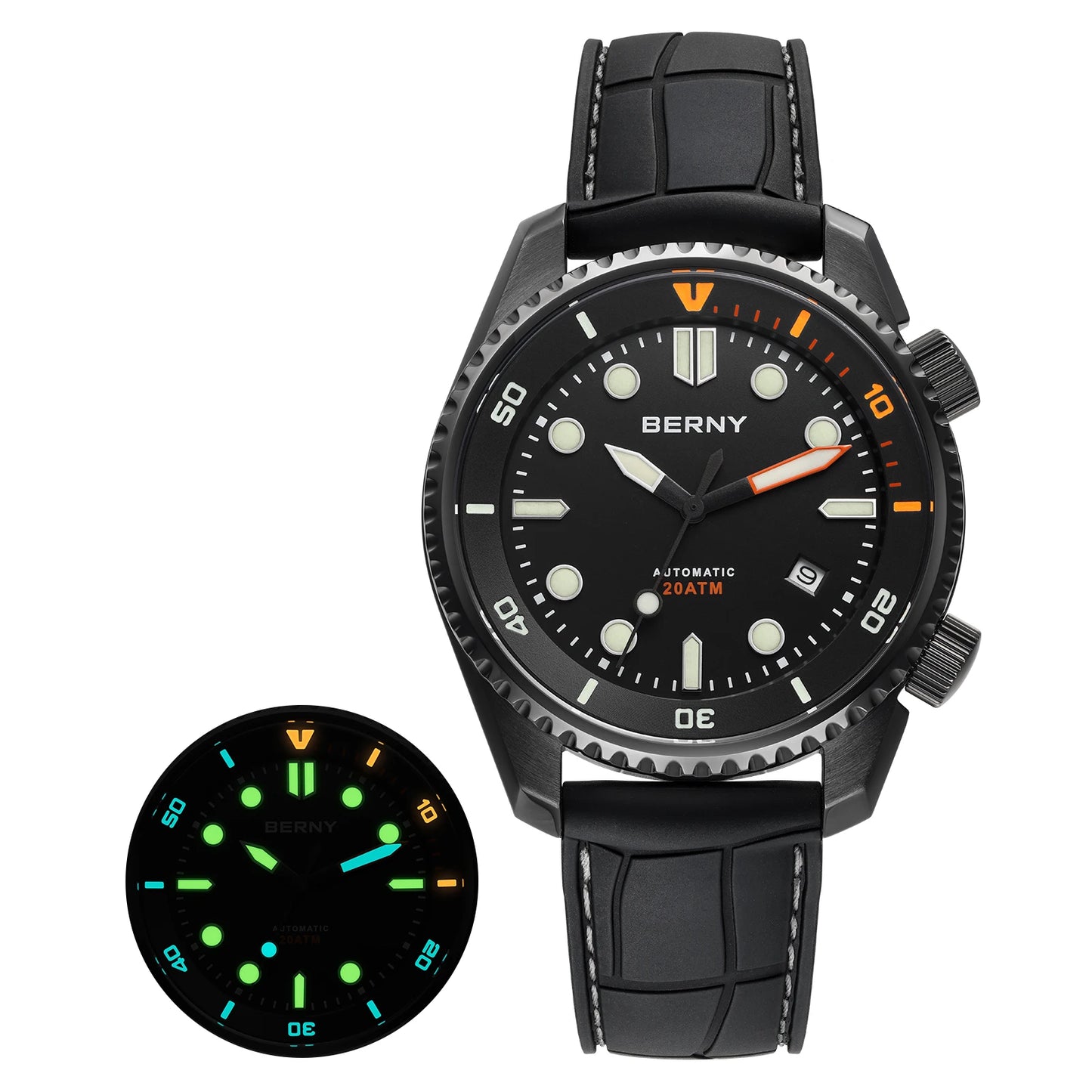BERNY 20ATM Automatic Men's Watch Diver Sports Diving Watches Luxury Sapphire 316L Stainless Steel Mechanical Waterproof Watches