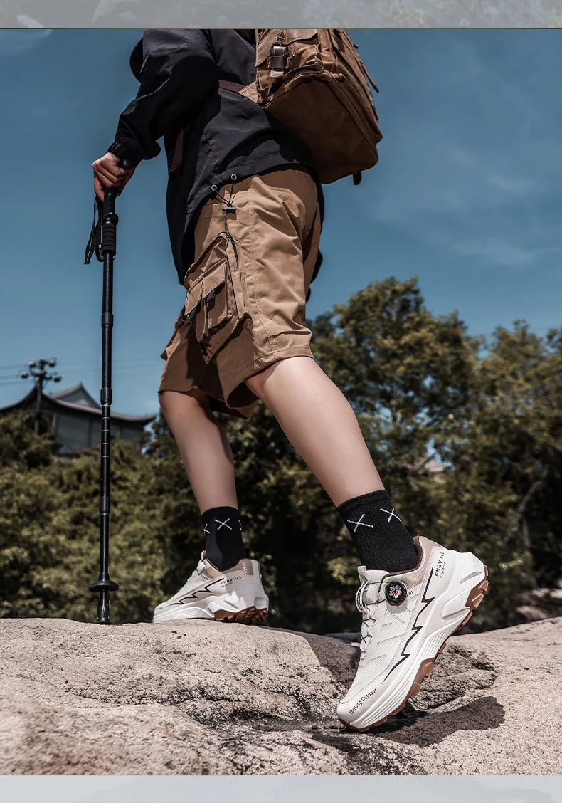 Outdoor Hiking Shoes for Men, Lightweight Trekking Shoes, Breathable Mesh Sneakers, Casual Walking Shoes, Rotating Buckle Design, Non-Slip and Wear-Resistant Trail Shoes, Suitable for Hiking and Camping, 2026 New Running Shoe