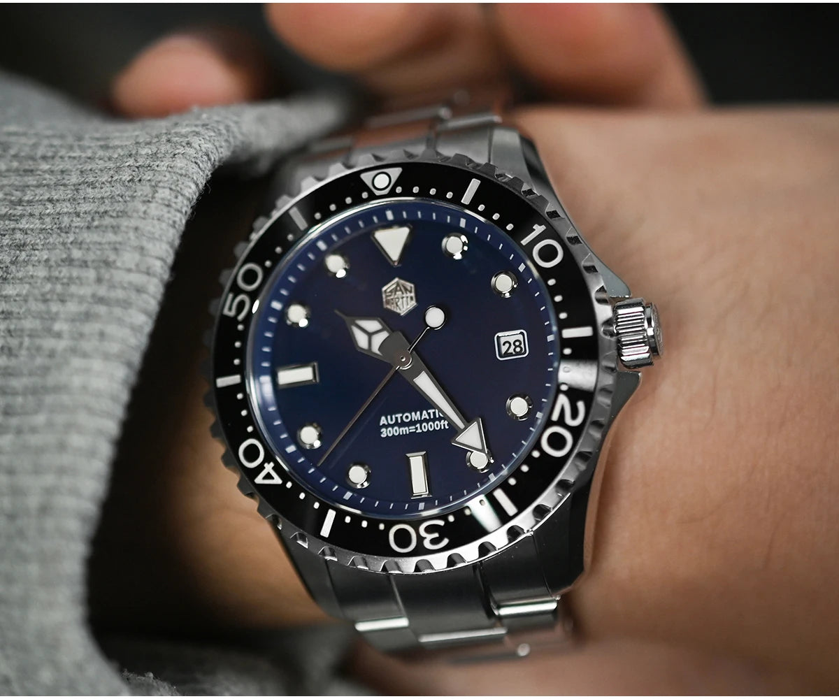 San Martin New 40mm Diver Watch YN55 Enamel Dial Classic Luxury Men Automatic Mechanical Watches Sapphire Waterproof 300m SN0009