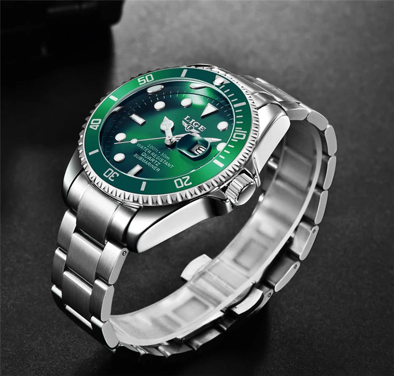 Montre de plongée de luxe pour homme, marque LIGE, étanche 3ATM, avec affichage de la date, montre à quartz sportive