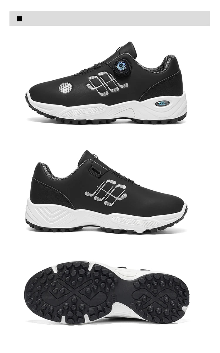 Professional Golf Shoes with Rotary Lock Buckle, Breathable, Shock-Absorbing, Non-Slip, Comfortable Support for Golf Course Swing Movements, Men's Casual Sports Shoes