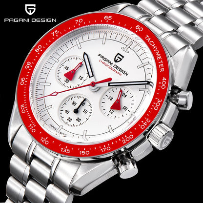Montre pour homme PAGANI DESIGN « New Moon » – Montre à quartz de luxe, chronographe, verre saphir avec traitement antireflet, lunette en céramique, aiguilles luminescentes
