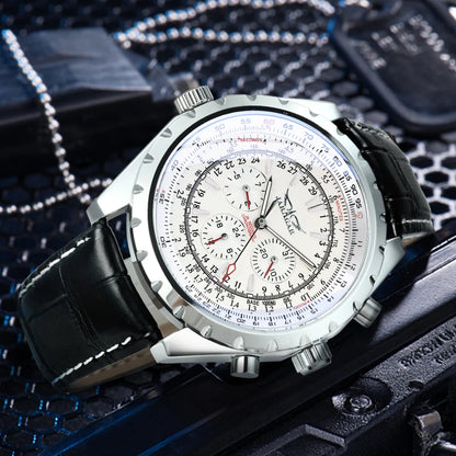 Jaragar Automatic Watch for Men Military Multifunction 3 Sub-Dials Sports Mechanical Watches Top Brand Luxury Leather Steel Band