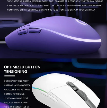 Logitech G203 Wired Gaming Mouse, Esports-Grade, 6 Programmable Buttons & Multi-Color for Competitive Games