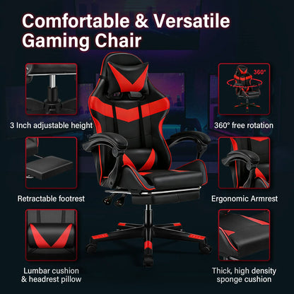 Ergonomic Gaming Chair Computer Chair with Footrest and Headrest, Lumbar Support Height Adjustable Reclining 90°-135° Swivel Off