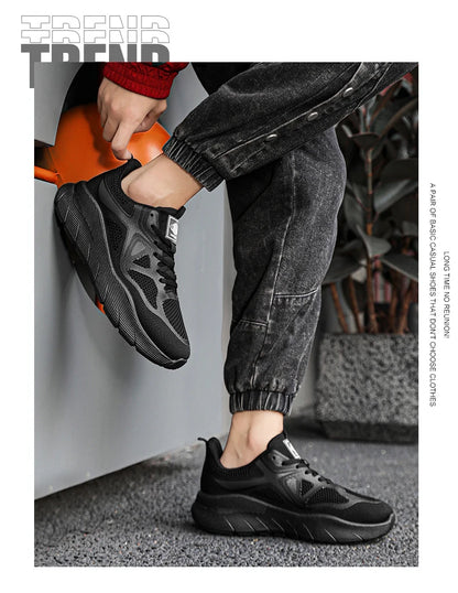 Fashion Platform Men's Running Shoes Trendy Casual Knit Breathable Orange Sneakers Men Outdoor Sports Non-Slip Jogging Shoes Men