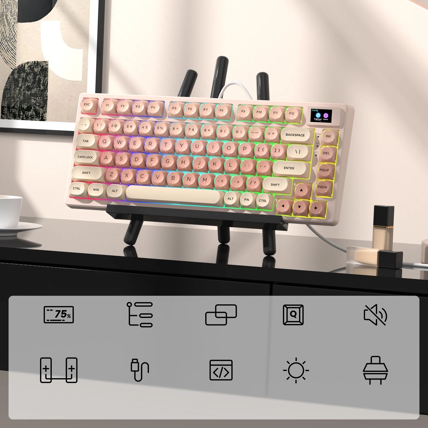 Womier S-K80 Keyboard Liquid 75% Hot Swap Keyboard with Color OLED Display Mechanical Gaming Keyboard Gasket Mount RGB for Windows