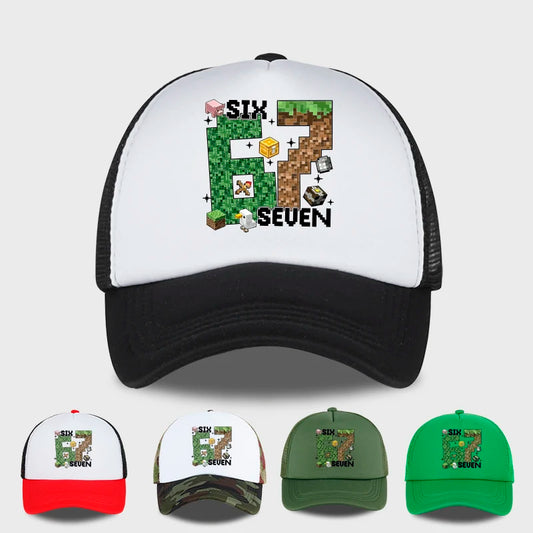 Gamer Pixel 67 Six Seven Sponge Mesh Cap - Breathable Mesh Adjustable Baseball Cap - Gift for Gaming Fans - Sun Protection Cap
