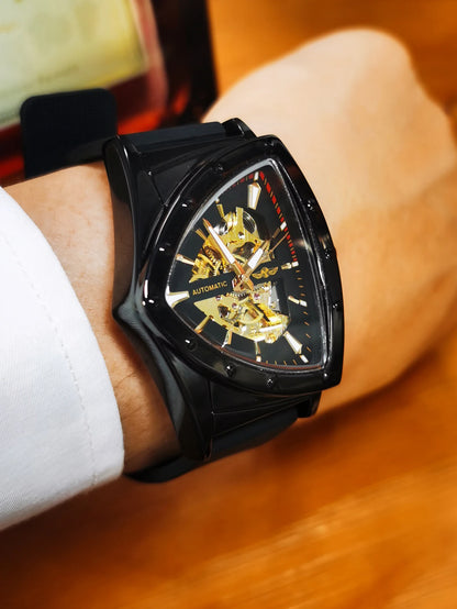 Montre automatique pour homme WINNER, design squelette triangulaire, aiguilles luminescentes, bracelet en caoutchouc, style militaire, montre mécanique de luxe