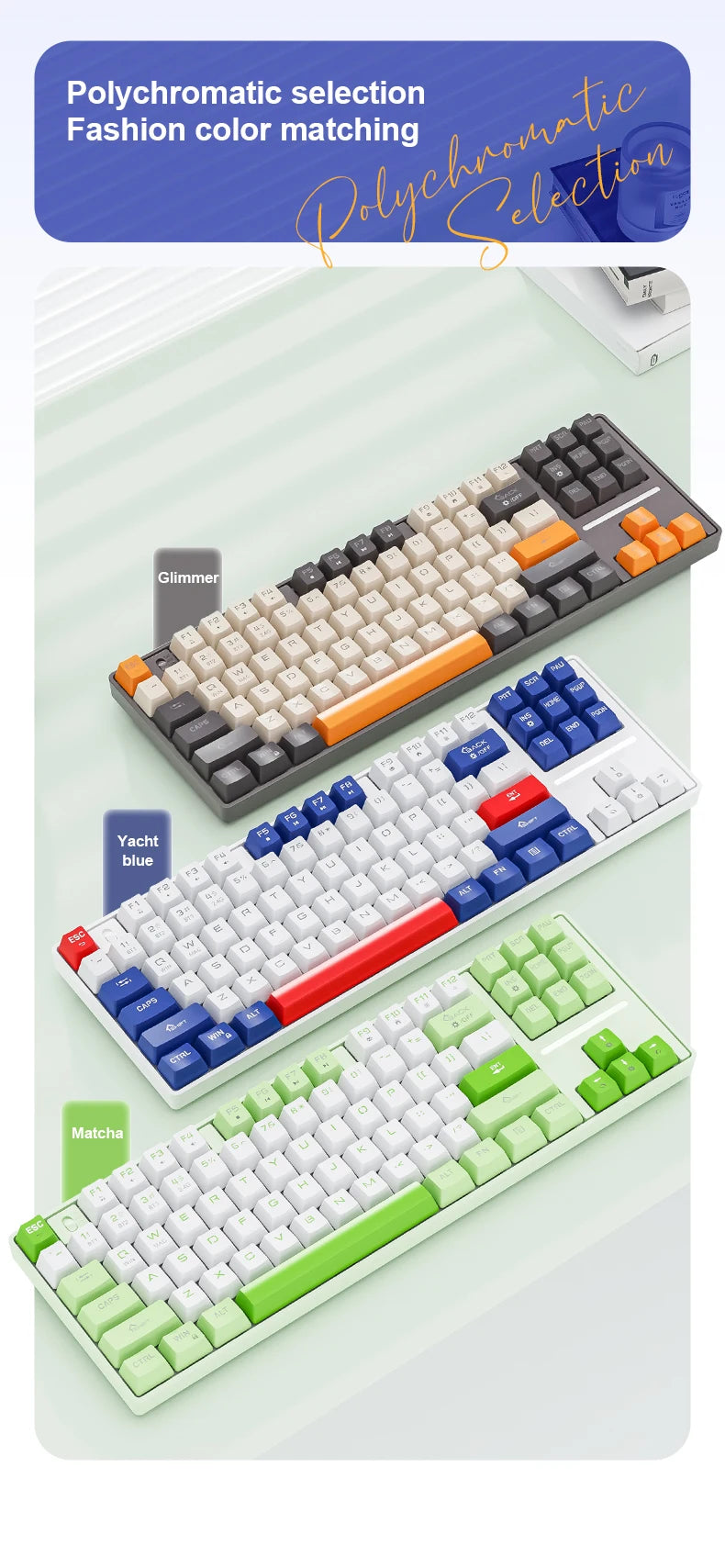 SMAILWOLF MK87 teclado mecânico sem fios Bluetooth para e-sports, com teclas completas, hot-swap e personalização