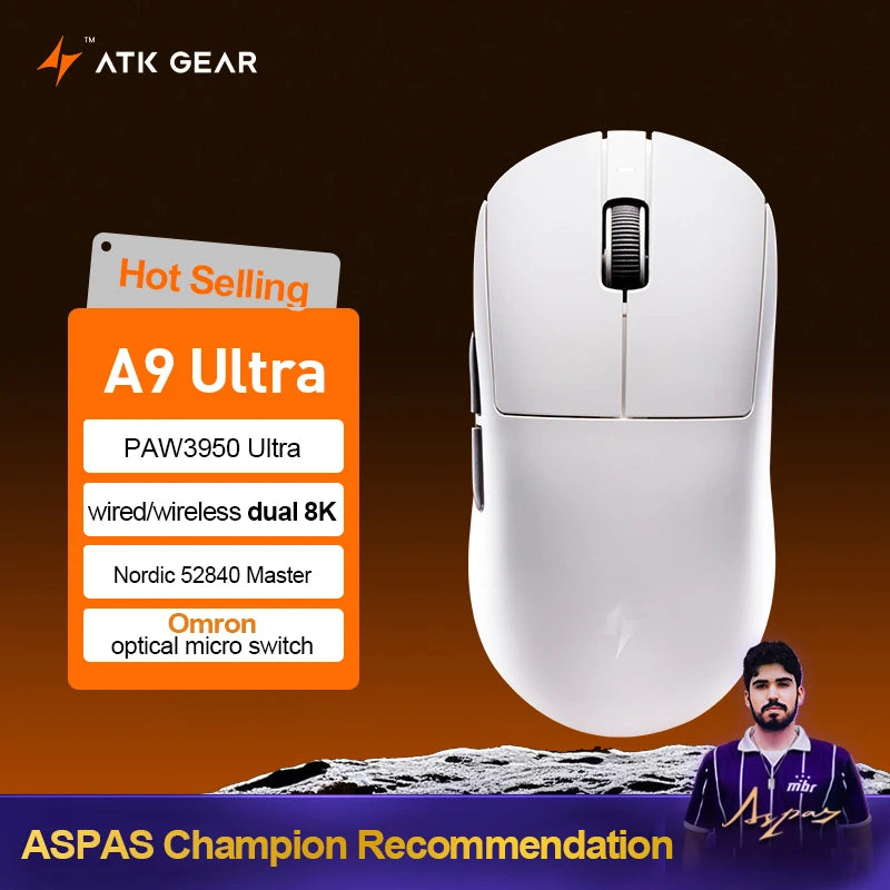 ATK Dragonfly A9 Ultimate trådløs gamingmus A9 Air PAW3950 ultralet ergonomisk e-sportsmus til gamere FPS CSGO A9 Ultra